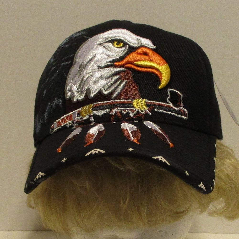 Eagke Feathers Hat Native Pride NEW 1997 Big Bear Black Yellow White Outdoor Hat